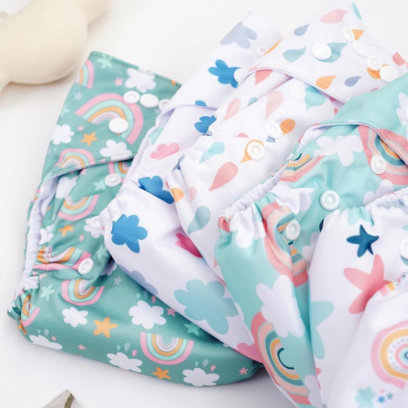 CoolaPeach 12 Set Reusable Adjustable Cloth Diapers for Newborn to 0-3 Years,One Size Washable Pocket Nappy Covers for Baby Girl and Boy,6 Pack Cloth Diapers+6pcs Microfiber Inserts(Green 2) - Image 5